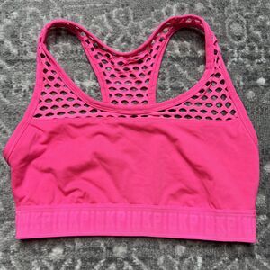 PINK Women Sports Bra Medium Neon Pink Mesh Ultimate Unlined Pullover Racerback
